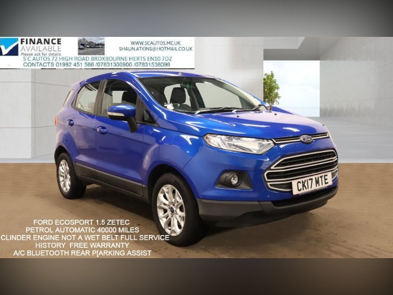 Blue Ford Ecosport 1.5 Zetec SUV 5dr Petrol Powershift 2WD Euro 5 112 ps